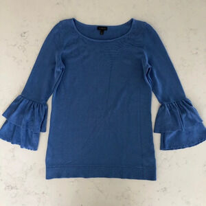 Talbots Casual Scoop Neck Layered Bell 3/4 Sleeve Knit Top Periwinkle Blue Sz XS